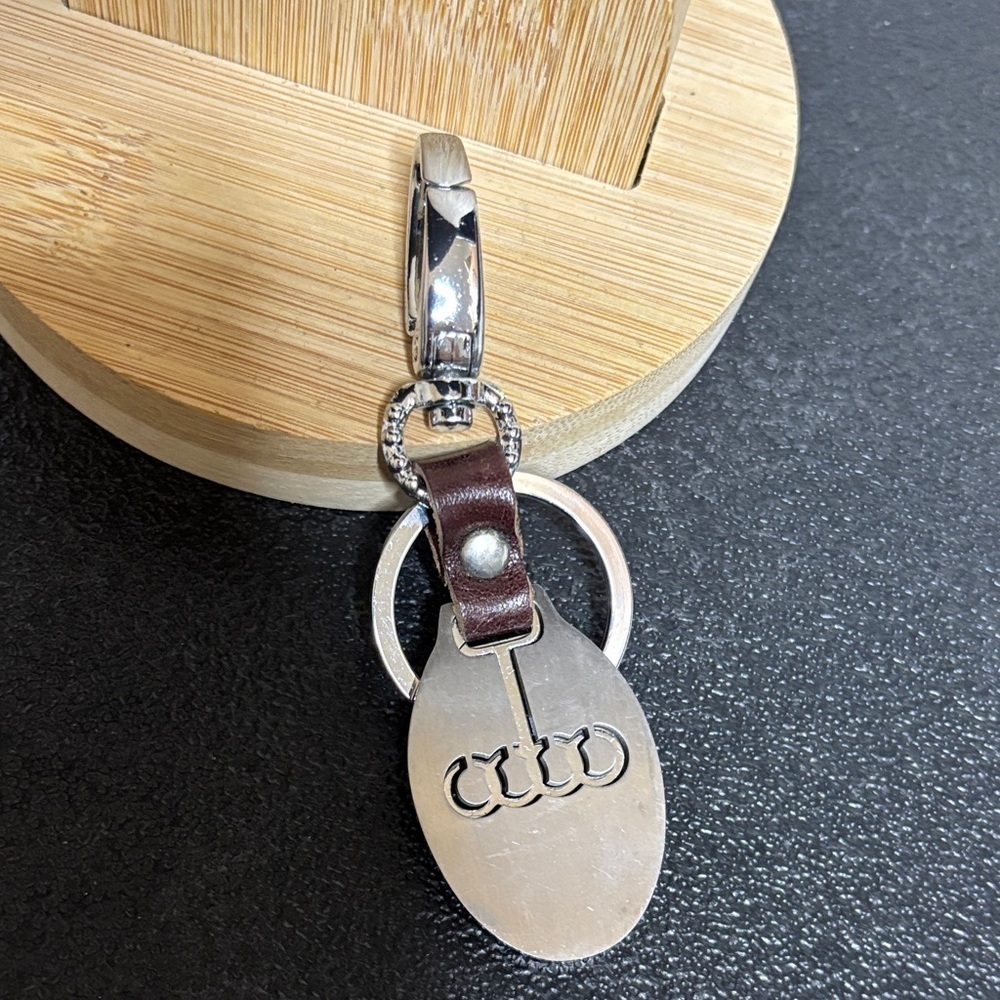 Audi Silver and Brown Leather Keychain Purse Charm